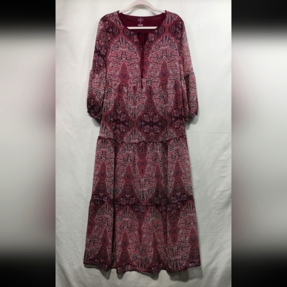 St. John's Bay Dresses & Skirts - NWT St Johns Bay Prairie Maxi Dress Women's M Burgundy Boho Retro Grunge Beach